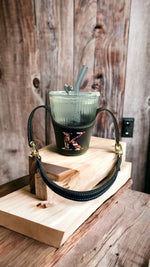 Load image into Gallery viewer, Glass Tumbler + Embroidered Leather Holder

